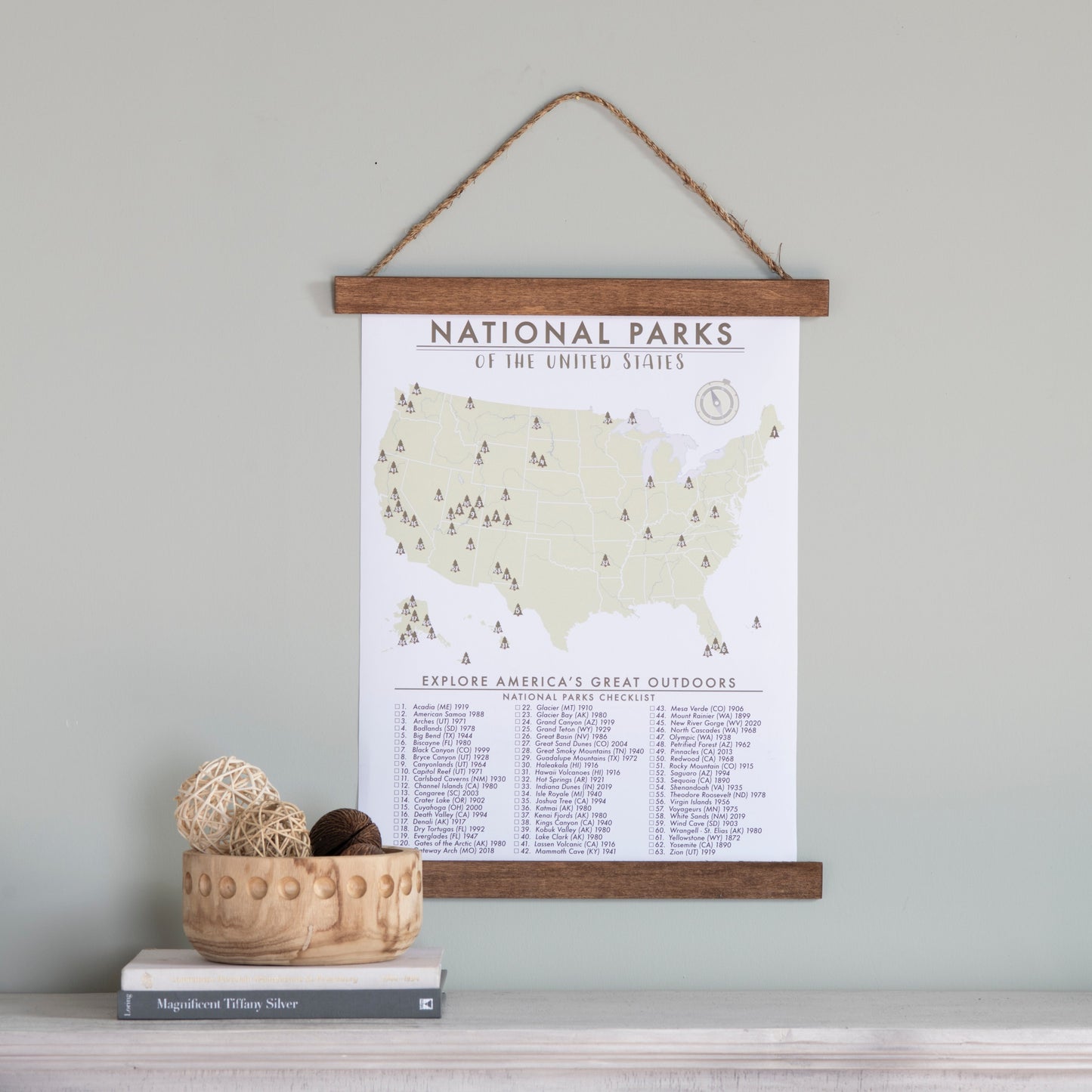 18x24 Framed Canvas National Parks Checklist