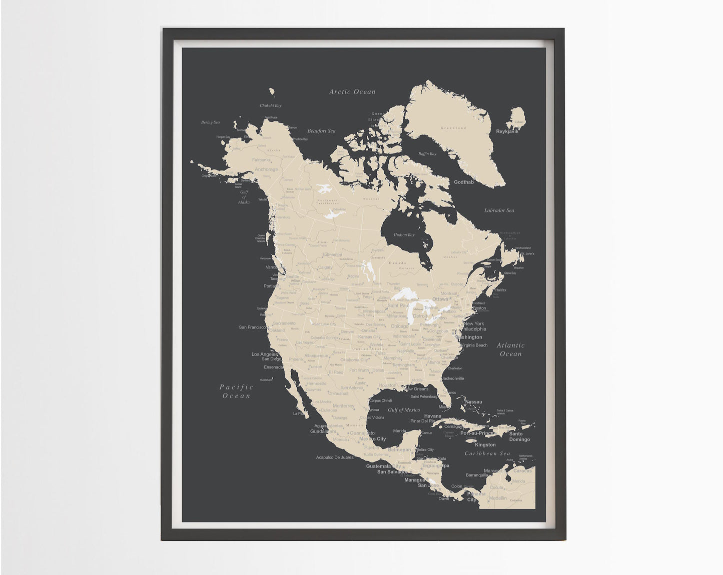 North America Map Poster - Charcoal Grey