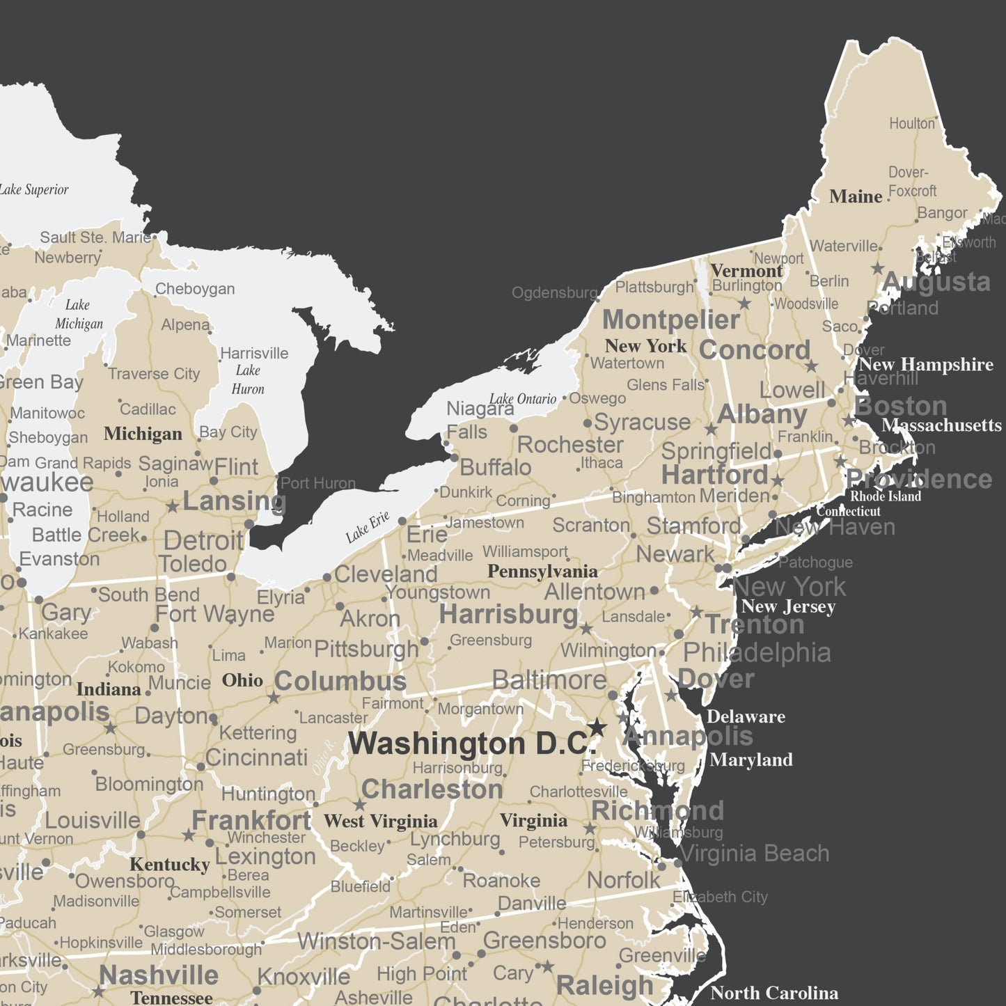 Framed USA Push Pin Map - Charcoal Grey