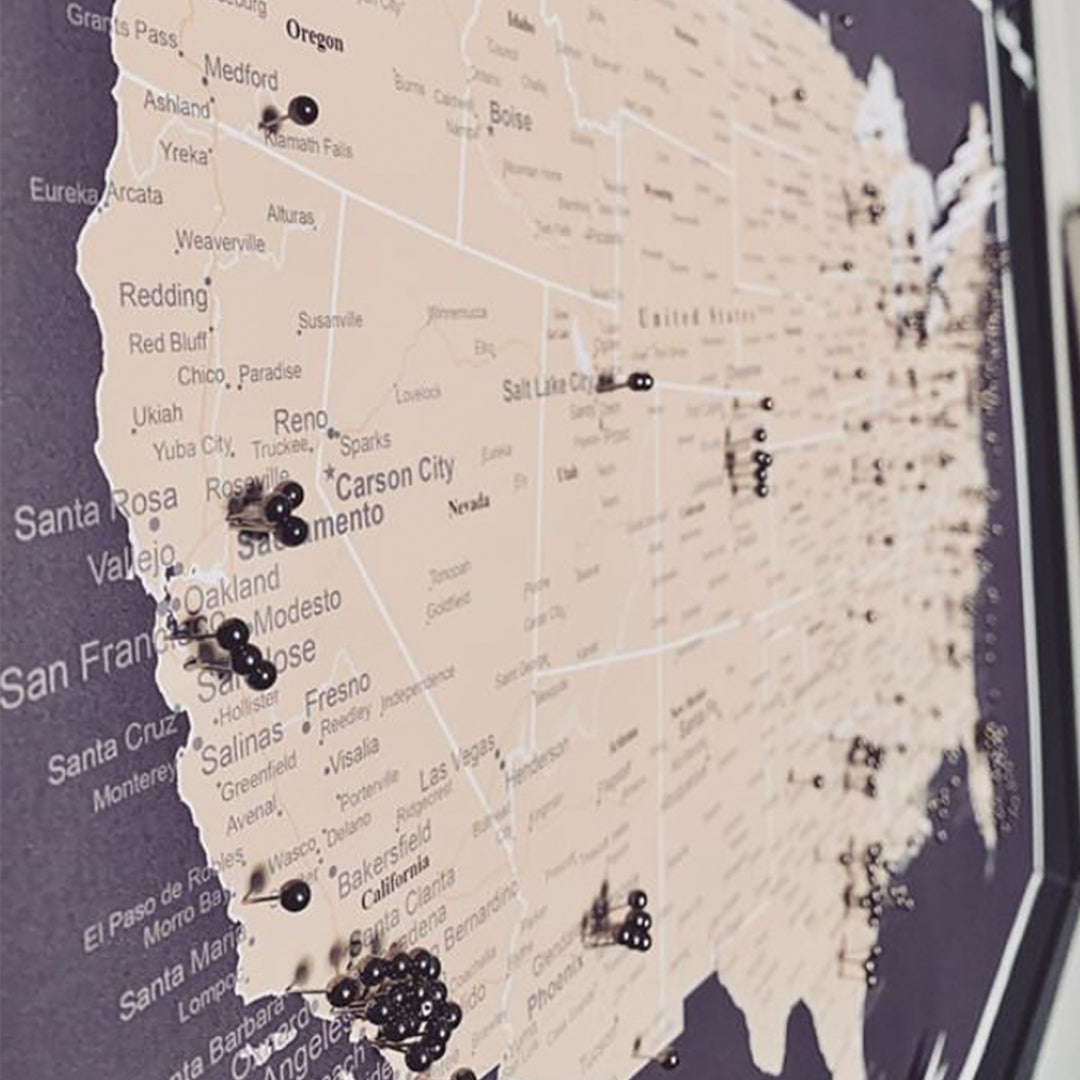 Framed USA Push Pin Map - Charcoal Grey