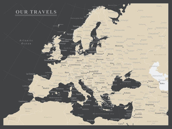 Europe Map Poster - Charcoal Grey