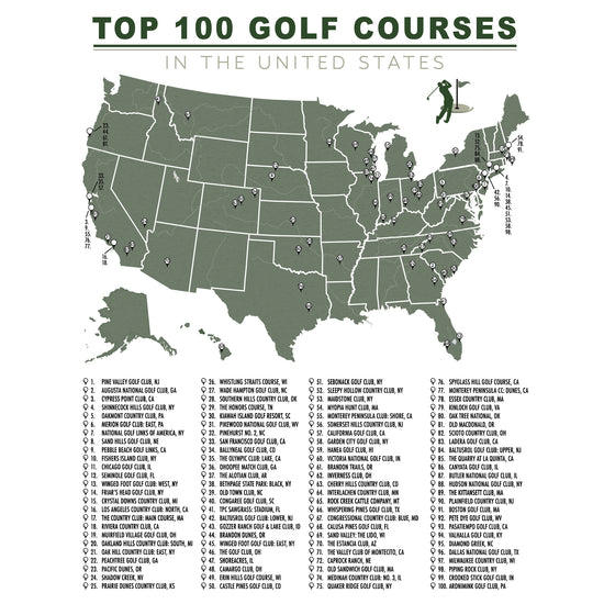 Framed Top 100 Golf Courses Checklist Map