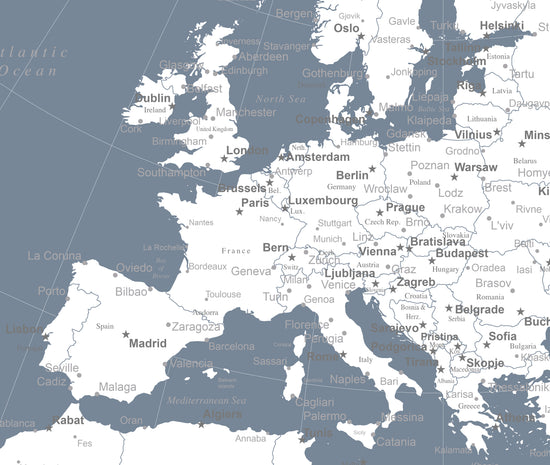 Framed Europe Push Pin Map - Slate Blue
