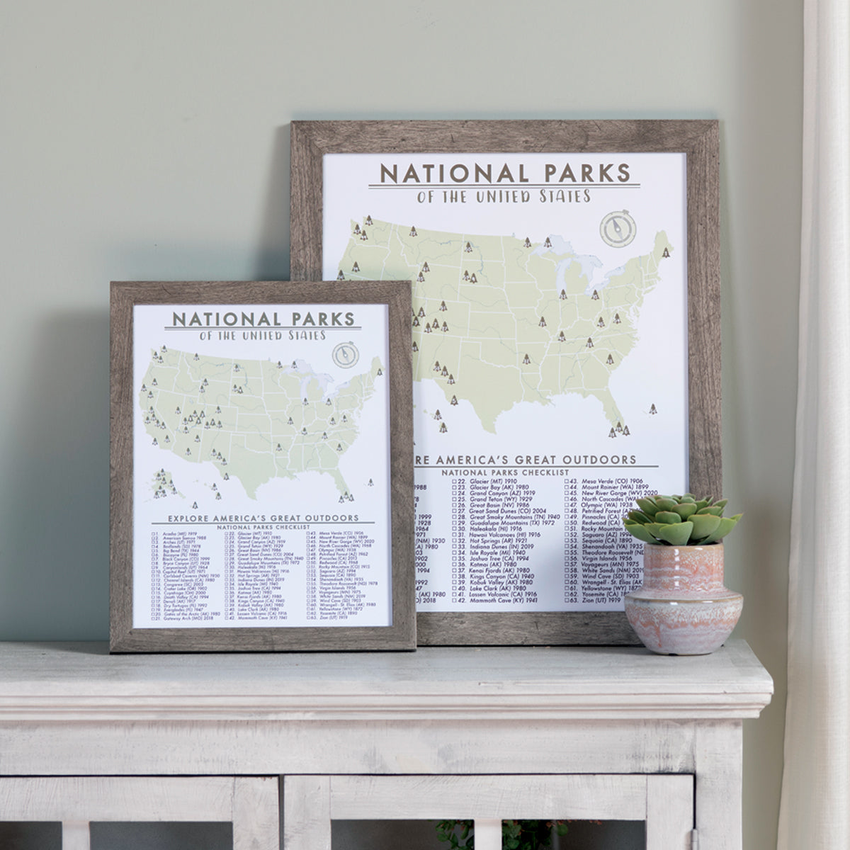 Framed National Parks Checklist - 63 Parks