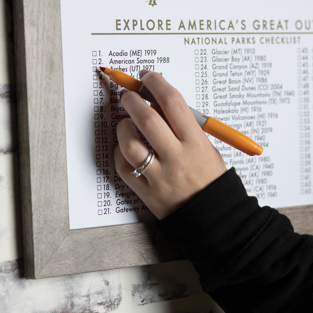 Framed National Parks Checklist - 63 Parks