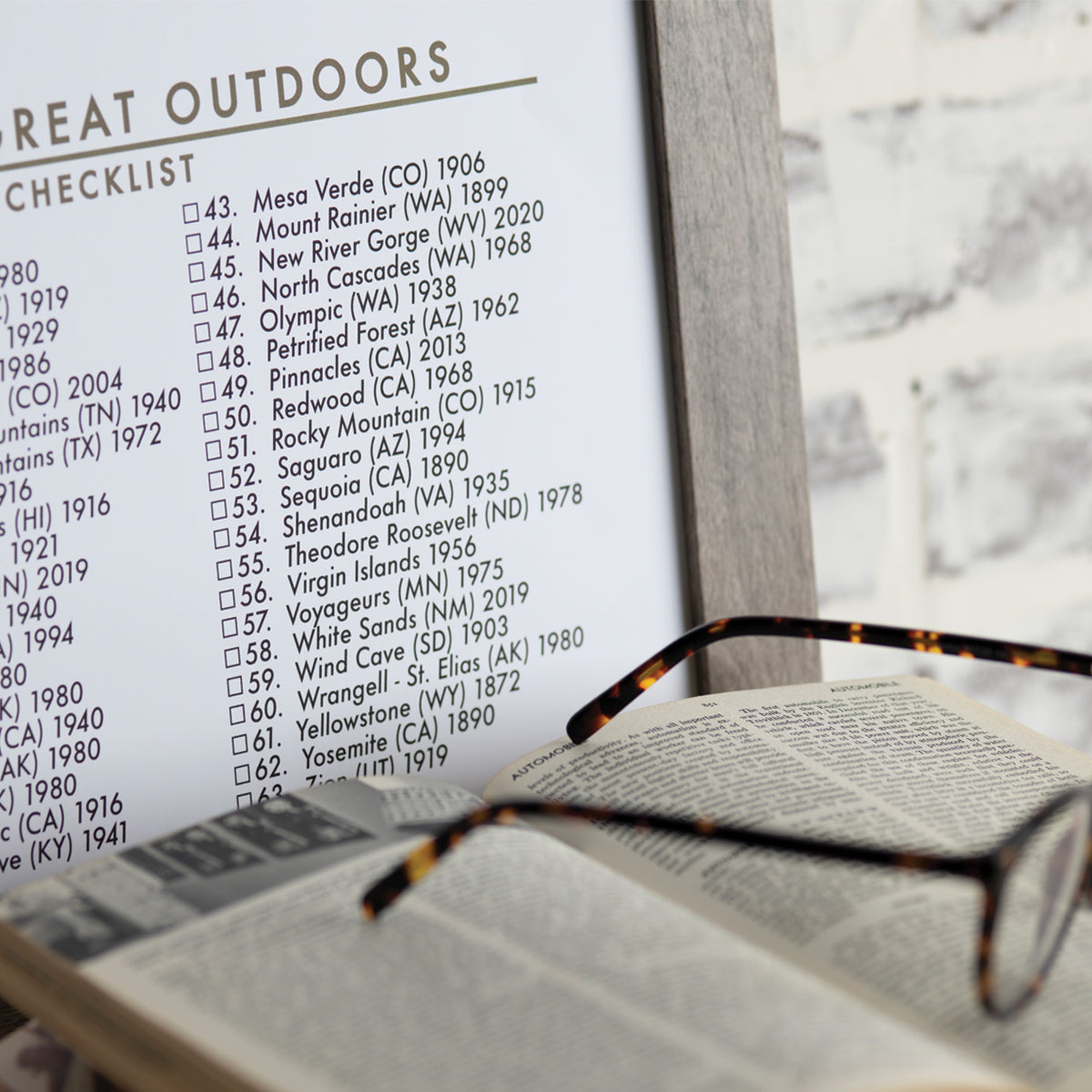 Framed National Parks Checklist - 63 Parks