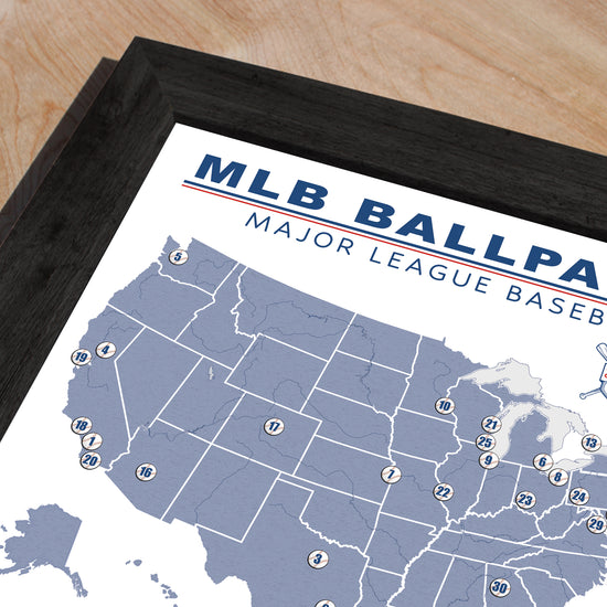 Framed MLB Ballpark Push Pin Map