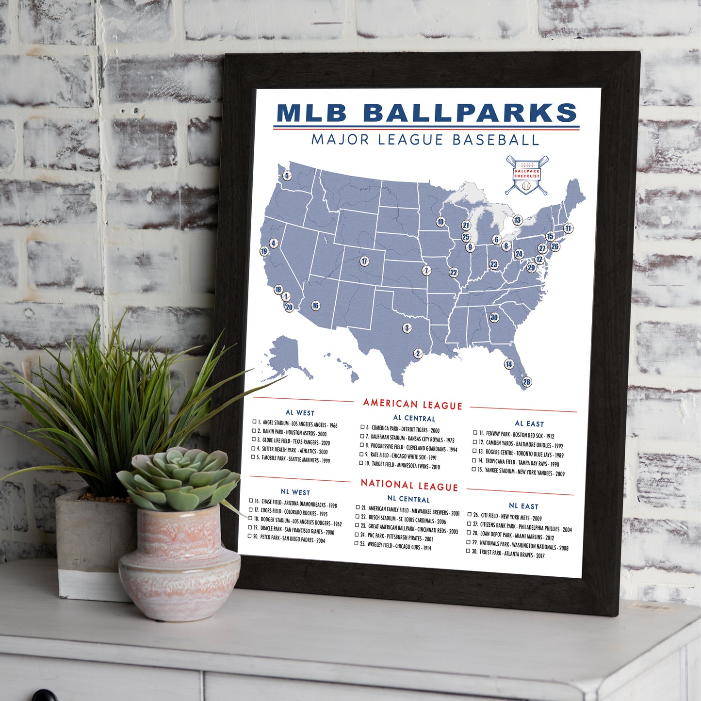 Mlbpaa Map Framed MLB Ballpark Push Pin Map – An Adventure Awaits LLC