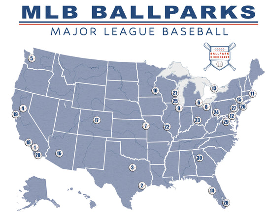 Framed MLB Ballpark Push Pin Map