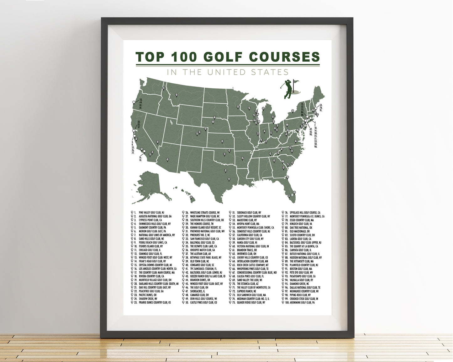 Golf Course Checklist Poster (Top 100 Golf Courses)