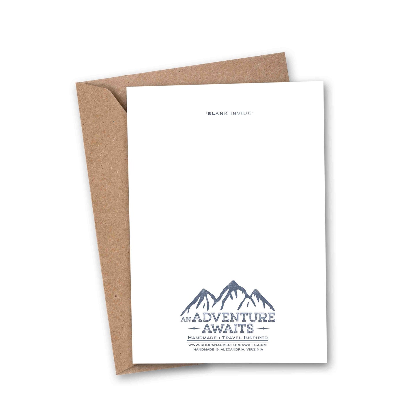 and so the adventure begins world print greeting card back logo