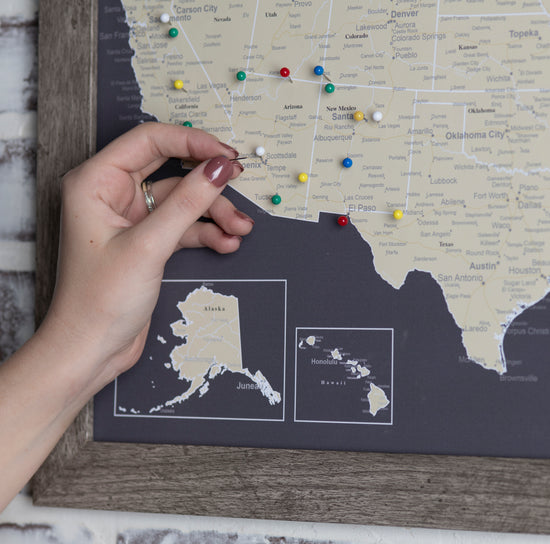 Framed USA Push Pin Map - Charcoal Grey