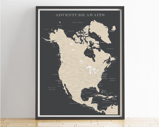 North America Map Poster - Charcoal Grey
