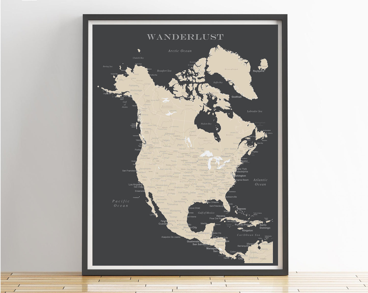 Load image into Gallery viewer, North America Map Poster - Charcoal Grey
