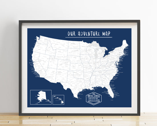 detailed usa map dark blue and white legend styled with frame 