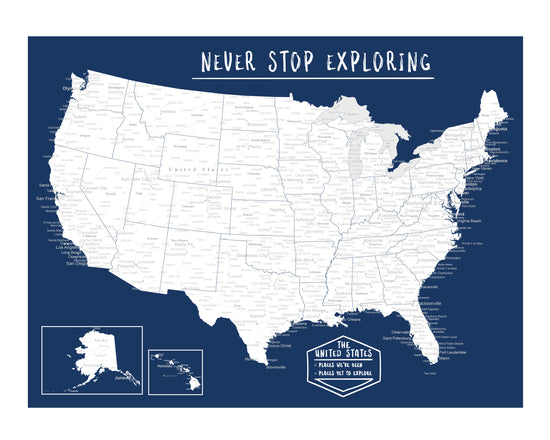 detailed usa map dark blue and white with legend