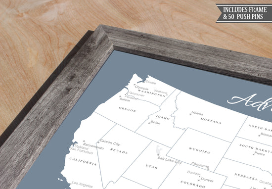 Load image into Gallery viewer, Framed World Push Pin Map - Slate Blue

