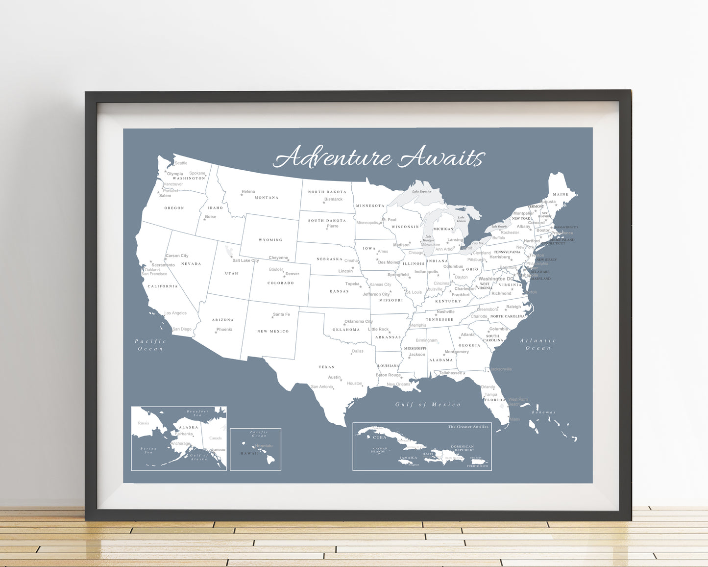 USA Map Poster - Slate Blue