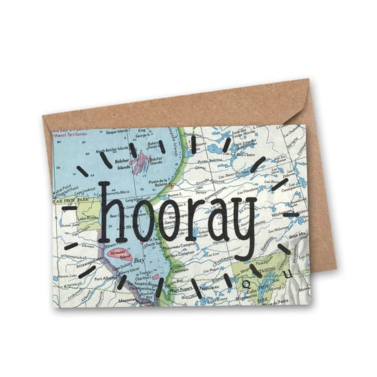 Hooray Vintage Map Greeting Card