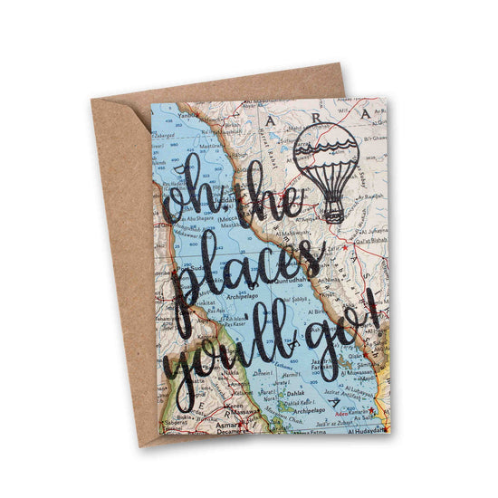 Oh, The Places You'll Go Vintage Map Greeting Card