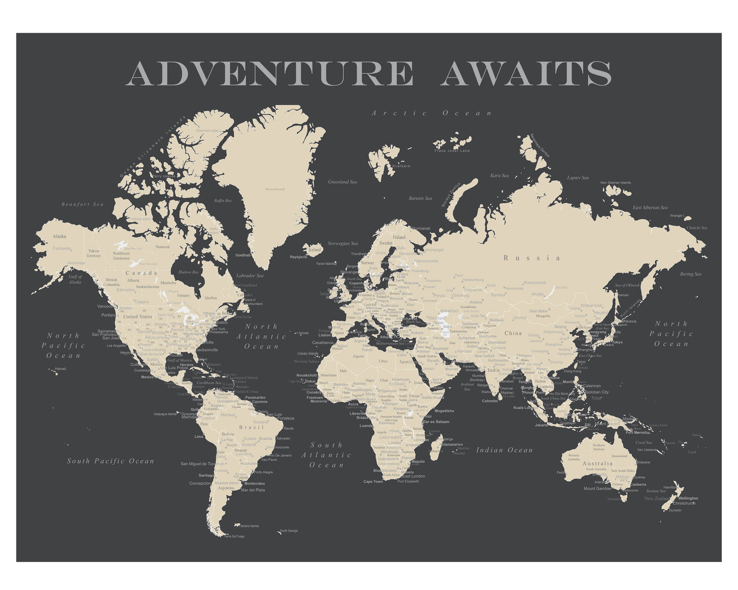 Load image into Gallery viewer, World Map Poster - Charcoal Grey
