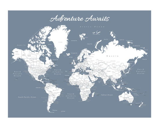 Load image into Gallery viewer, World Map Poster - Slate Blue
