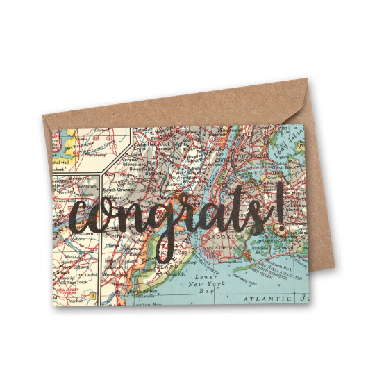 Congrats! Vintage Map Greeting Card