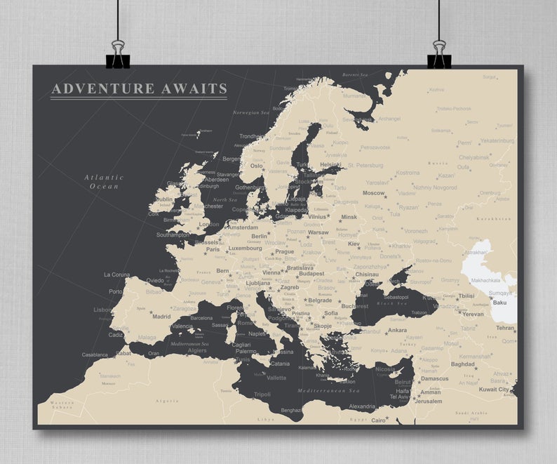 Europe Map Poster - Charcoal Grey